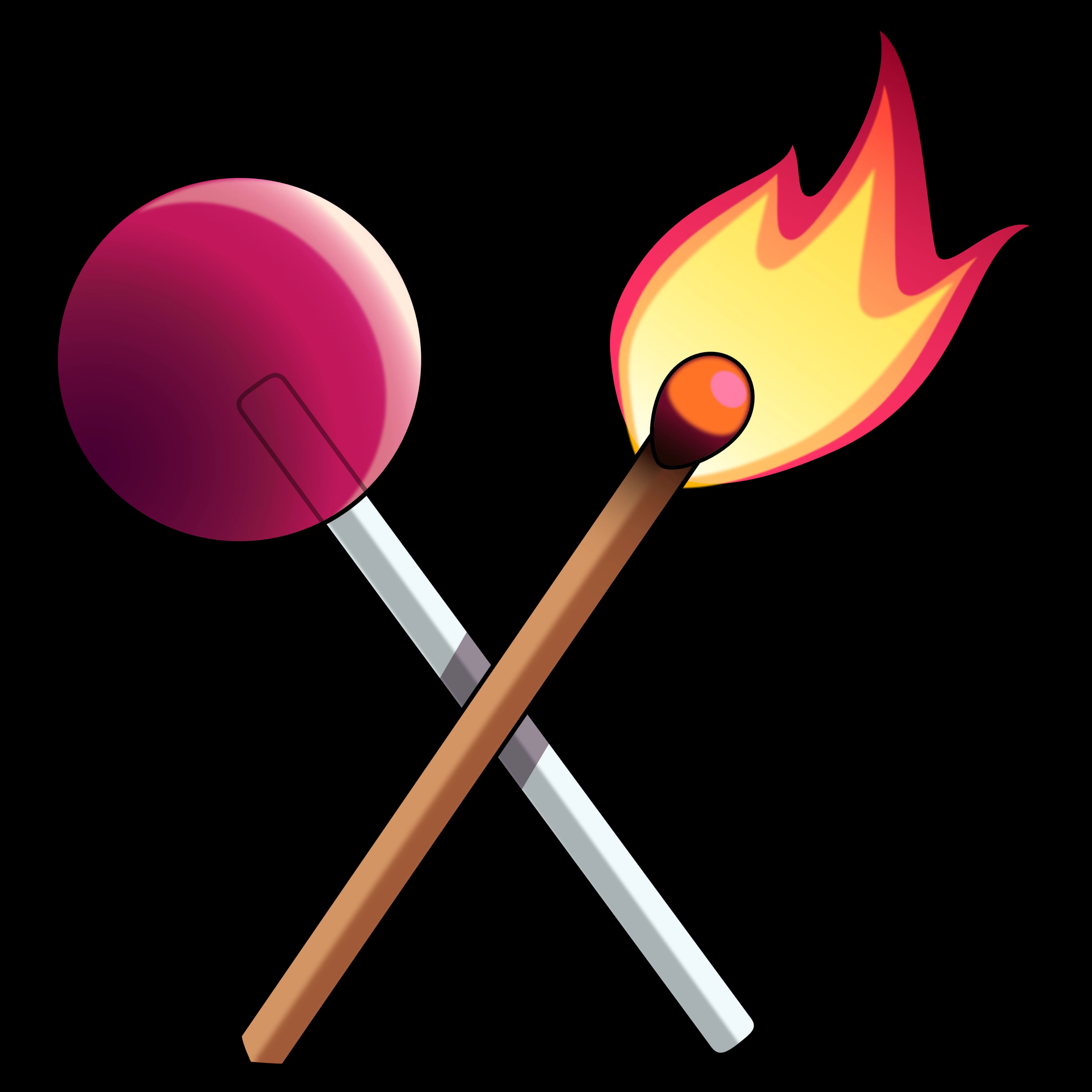 Bubblegum & Brimstone logo: a candy lollipop crossed with a lit match